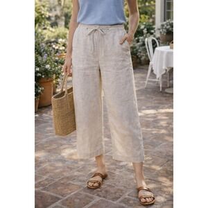 Talbots Pure Linen Wide-Leg Drawstring Pants | Coastal Boho Crop